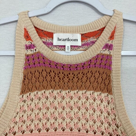 Heartloom Multi Color Striped Open Knit Sleeveless Crochet Knit Top Medium - Picture 3 of 9